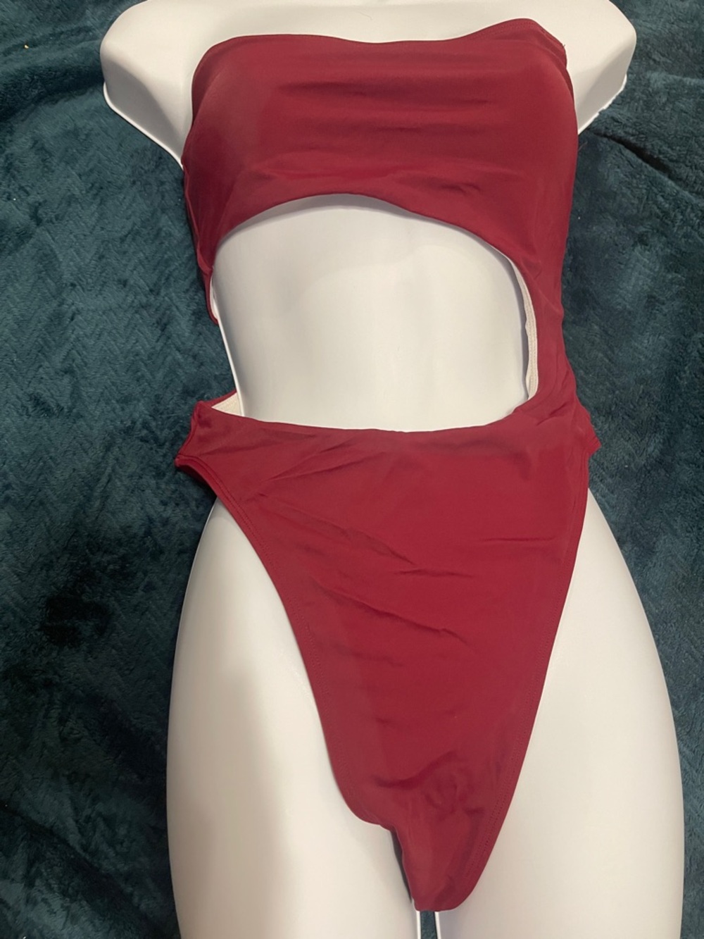 PrettyLittleThing Deep Red Cut-Out One-Piece Swimsuit